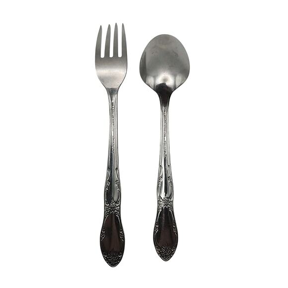 2 Oneida Silver Wm A Rogers Stainless OHS103 Fork 7 1/8" & Teaspoon 6.5" Floral - Picture 2 of 8
